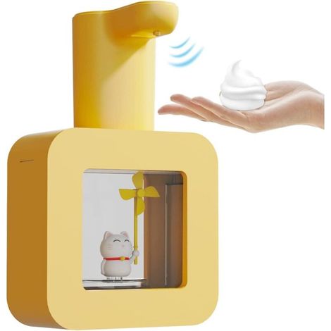 Distributeur de savon automatique, savon sans contact en forme de chat mignon avec veilleuse, savon pour enfants de 400 ml, distributeur mural rechargeable pour la cuisine, la salle de bain, l'école o
