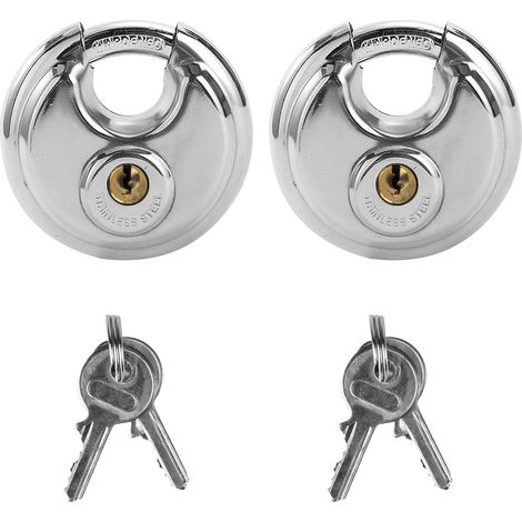 Lot de 2 verrous à disque pour unités de rangement, cadenas à clé de 70 mm en acier inoxydable robuste, étanche et antirouille, convient pour les unités de rangement, les abris de jardin et les (1/5)