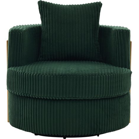Fauteuil pivotant 360° en velours côtelé vert foncé avec accoudoirs rembourrés et rangement sous l'assise (1/5)