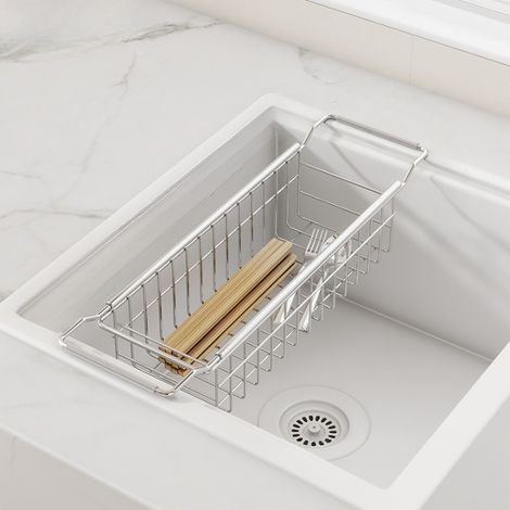 Étagère extensible pour évier de cuisine en acier inoxydable – 40-65×12×9 cm, égouttoir multifonction pour vaisselle et fruits/légumes (1/5)