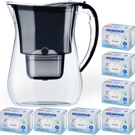 Caraffa filtrante Aquaphor Lago nera da 3,8 litri, con 7 cartucce Maxfor+. (1/5)