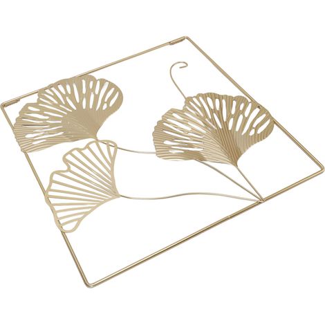 Feuillage doré 3D en métal, décoration murale design nordique pour salon, chambre, entrée, restaurant, suspension en fer, feuille dorée, grand format (1/5)