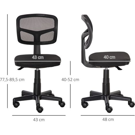 Silla de oficina 43x48x77.5-89.5 cm negra en tejido de malla ergonómica sin reposabrazos (1/5)