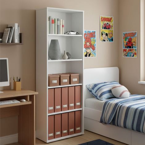 Dmora - Libreria Djame, Scaffale da ufficio, Mobile portalibri, Biblioteca, 60x30 h180 cm, Bianco (1/5)