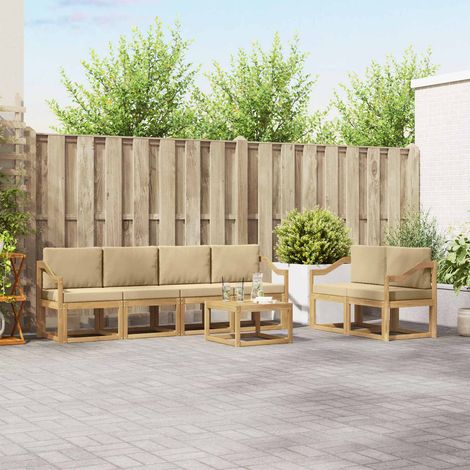 vidaXL Outdoor-Sofagarnitur mit Kissen 7 pcs Weiß und Beige (1/5)