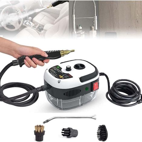 Nettoyeur vapeur portatif, 1 500 W, jet haute température, désinfectant (ensemble de 4 pièces), bouton mécanique, blanc (1/4)
