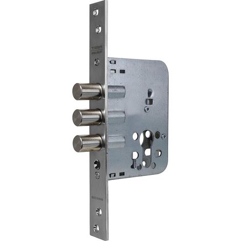 Serrure de sécurité à encastrer pour portes bois, finition inox, pênes 14 mm (1/4)