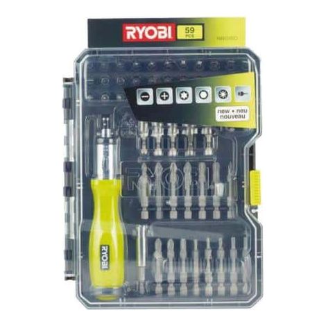 RYOBI Coffret 59 accessoires de vissage-boulonnage avec tournevis à cliquet RAK59SD