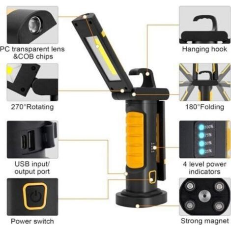 Lampe travail LED magnétique rechargeable garage mécanicien (1/5)