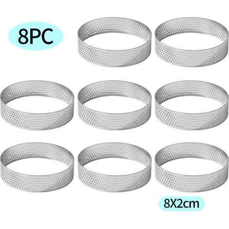 Lot de 8 Anneaux Cercle à Tarte 8 cm en Acier Inoxydable,Cercle a Tarte,Cercles à Tartelette,Cercle Perforé Patisserie,Résistants à la Chaleur et Perforé pour Quiches,Gâteaux,Mousse (8CM) (1/4)