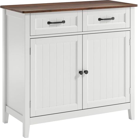 Küchen-Sideboard mit 2 Schubladen und 2 Türen, weiß mit Holzoptik-Arbeitsplatte (1/5)
