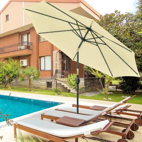 Ombrellone da Giardino Inclinabile Ø265 cm con 32 Luci LED Solari e Manovella, Beige