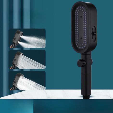 Pommeau de douche 3 modes, adoucisseur d'eau et buses anti-obstruction. Système de lavage puissant intégré pour nettoyer les baignoires, les carreaux et les animaux domestiques (noir). (1/4)