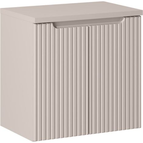 Insieme da bagno sospeso VANO cachemire 60cm: mobile sotto lavabo con ante scanalate verticalmente + piano per lavabo