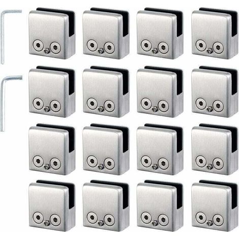 YMYNY 16pcs Pinces à Verre 8-10mm Support Verre dans Pinces en Acier Inoxydable Arrêtez Verre de Forme Carrée 8-10mm pour Balustrade d'Escalier (1/4)