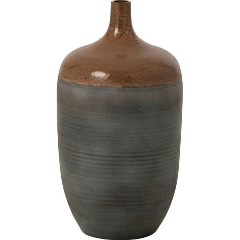 Vase bouteille en poterie caramel et bleu gris - caramel et bleu gris (1/3)