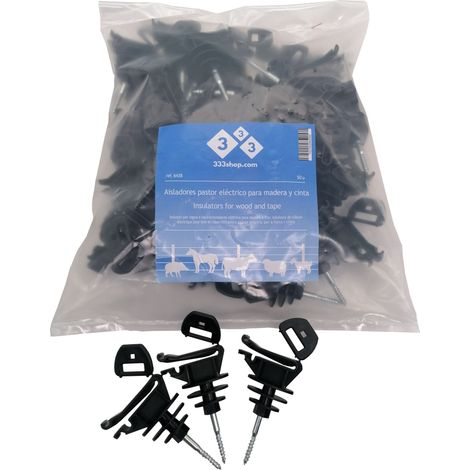 333 Pack 50 unidades aisladores pastor eléctrico para madera y cinta (1/2)