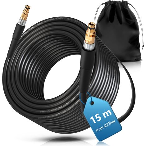 Tuyau Haute Pression 3 Couches Aramide 400 Bar – Longueur 15 m-Anti-Fuite et Anti-UV – Raccords Rapides Compatible Kärcher K2/K3/K4/K5/K7 (2009+) – pour Nettoyage Auto, Jardin -Sac de Rangement (1/5)