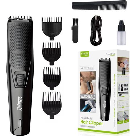 Tondeuse à cheveux lavable Green LYCA GL69648 noire, 600 mAh, 4 sabots, USB, silencieuse, idéale pour les bébés
