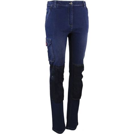 LMA – Pantalon de travail stretch femme – Denim – Taille 38 – Ceinture élastiquée – Tissu flexible pour liberté de mouvement – 2 poches cuisse (1/2)
