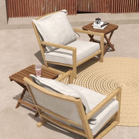 Ensemble de 2 tables pliantes en bois d'acacia 45x45 cm – Plateau à lattes pour drainage – Idéal pour terrasses et jardins