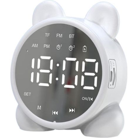 Réveil haut-parleur Bluetooth Auspicious Kids, minuterie de sommeil, réveil de chevet avec affichage numérique LCD (blanc) (1/4)
