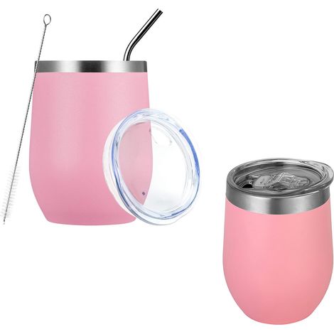 Edelstahl-Thermobecher, großes Fassungsvermögen, rutschfest, tragbar, ideal für Outdoor-Aktivitäten, rosa, 360 ml (12 oz) (1/5)