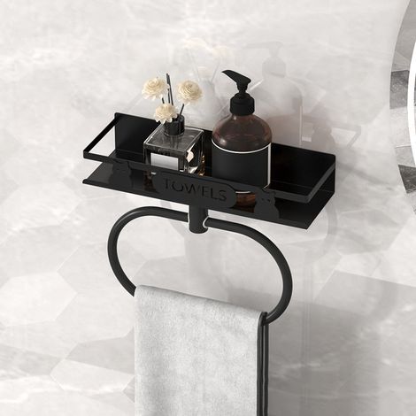 Estante de baño negro, toallero multifuncional, estante de ducha, montaje sin taladros (1/4)