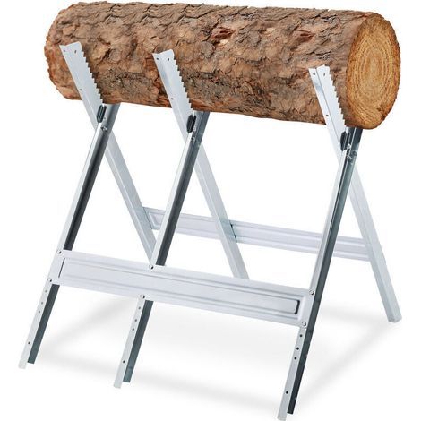 Chevalet de sciage, couper le bois, pliable, support tronçonneuse, acier, HxLxP: 81 x 75,5 x 81 cm, argenté (1/5)