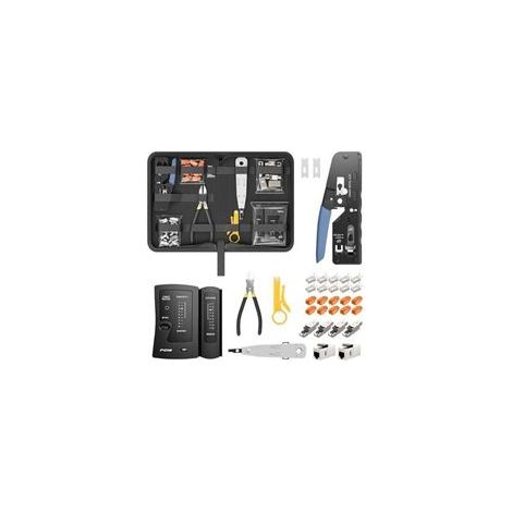 Kit d'outils réseau professionnel – Pince à sertir RJ45 traversante Cat7/Cat6/Cat5, 10 connecteurs RJ45 + testeur + outil LSA