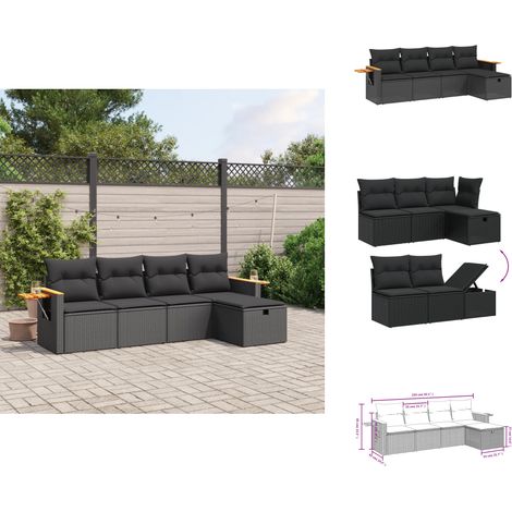 Salon de jardin 5 pcs avec coussins noir résine tressée - Ensemble Salon De Jardin - Mobilier Extérieur - Canapé Jardin - Chaise Lounge - Set Salon De Jardin (1/4)