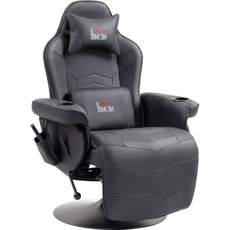 CHICFURN Sillón gaming con masaje negro en piel sintética con reposapiés y respaldo reclinable (1/5)