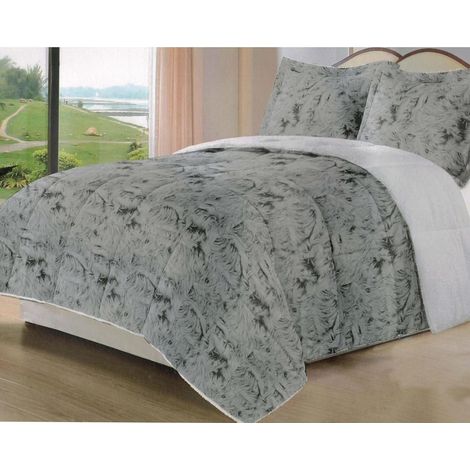 Edredón Invierno Nórdico de Franela con Forro Polar de Sherpa 180x260 cm + 1 Funda de Almohada  Edredones Borreguillo Extra Suave para Cama, Cálido y Gruesa (Greco Gris) (1/5)