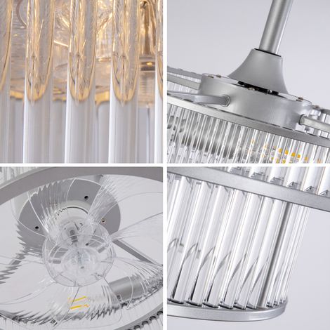 Ventilateur plafonnier argenté avec cristal, pales ABS, commande via appli et 6 vitesses silencieuses pour chambre et nurserie (1/5)