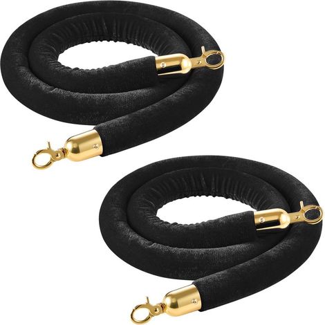 Pour canaliser les files, cordons de délimitation en velours noir avec crochets dorés, 1,5 m, lot de 2 (1/5)