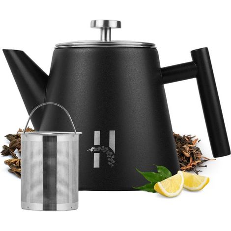 Théière double paroi avec filtre - 1200 ml - Noire - Théière isotherme (1/5)