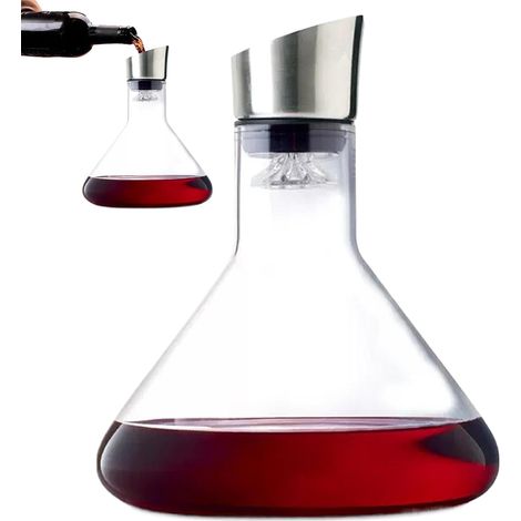 Wine Decanter Aerator with Filter, 1500ml Clear Glass Red Wine Carafe with Lid, Red Wine Carafe with Built-in Aerator (1/5)