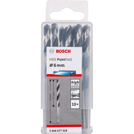 Bosch Accessories 2608577228 HSS PointTeQ (6 x 57 x 93 mm) - Set da 10 Pezzi di Punte Elicoidali per Trapano per Metallo, Acciaio, Fusione o Plastica, Grigio (Argento), Ø 6 mm