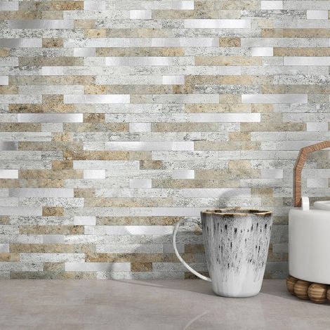 Carreaux de Mosaïque Adhésif Métro Muraux Marbre Marron 10pièces (1/5)