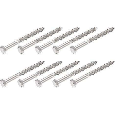 Hex Tirefond Vis (M8x90mm)10pcs, 304 Inox Acier Autotaraudeurs Bois Boulons - pour Ménage Applications