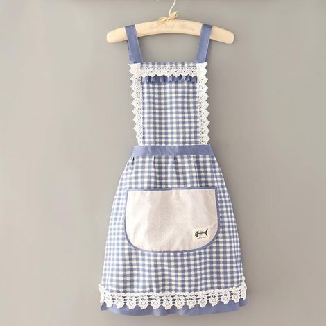 Retro Blue Lace Apron Cotton Kitchen Home Apron Cute Women Breathable Canvas Apron for Dining Room (1/4)