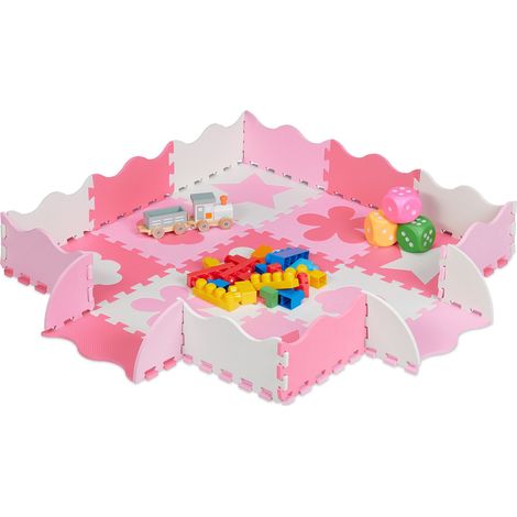 Relaxdays 34-Piece Jigsaw Playmat, Eva, Non-toxic, Interlocking Foam Mats, Soft Play, Indoor Playtime, Pink/White (1/5)