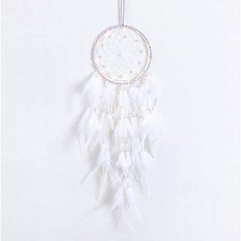 Capteur De Rêves en Plumes, Attrape Rêve Lumineux Fait Main Mobiles Attrape-Rêves Rétro Romantique Décor pour Fille Mobile Decoratif Maison Chambre Murale Voiture Anniversaire Cadeau