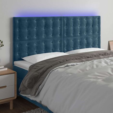 Tête de lit LED en velours bleu foncé 180 x 5 x 118/128 cm, hauteur réglable - PANGIVO (1/5)