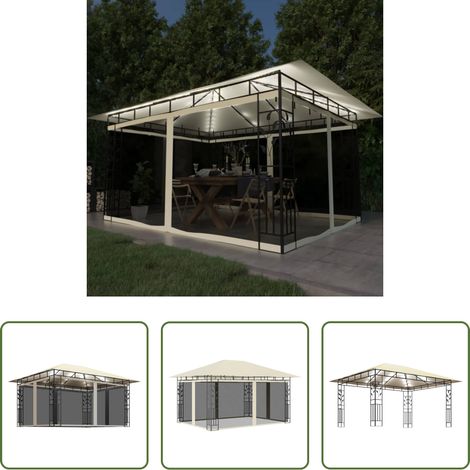 vidaXL LED-Lichterkette - Pavillon mit Moskitonetz & LED-Lichterkette 4x3x2,73m Cremeweiß (1/5)