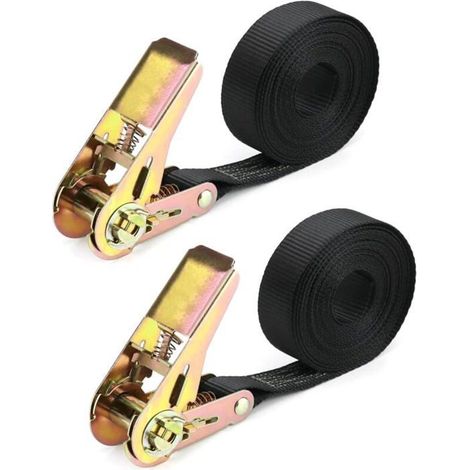 2PCS Sangle arrimage cliquet Sangles Cargo 10mx25mm 600 kg Charge Travail, Sangle d'Arrimage avec Tendeur,Sangle de Serrage en Noir (1/5)