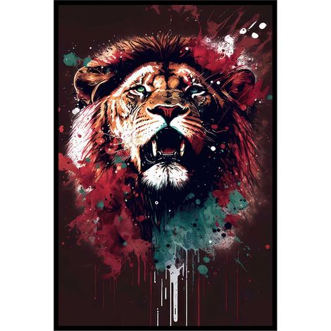 Affiche encadrée lion rugissant art contemporain