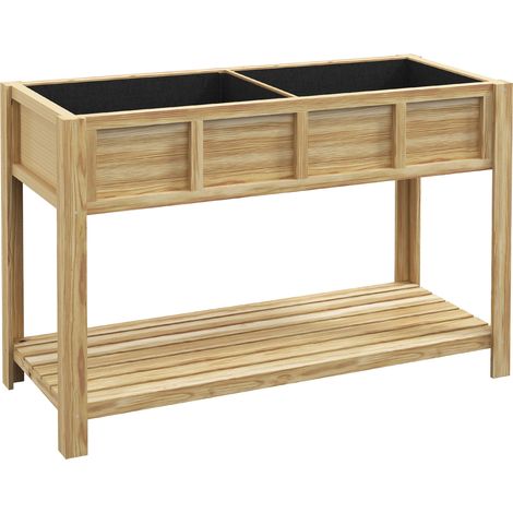 Fioriera Rialzata 115x46x75 cm con Ripiano Inferiore Divisorio Fori di Drenaggio in Legno (1/5)