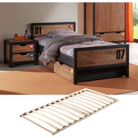 TCHAD - Chambre 90x200cm en Pin Massif avec Sommier (1/5)