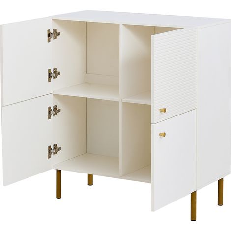 Credenza moderna bianca in MDF con gambe in acciaio e maniglie in lega di zinco 80 x 36 x 90 cm (1/5)